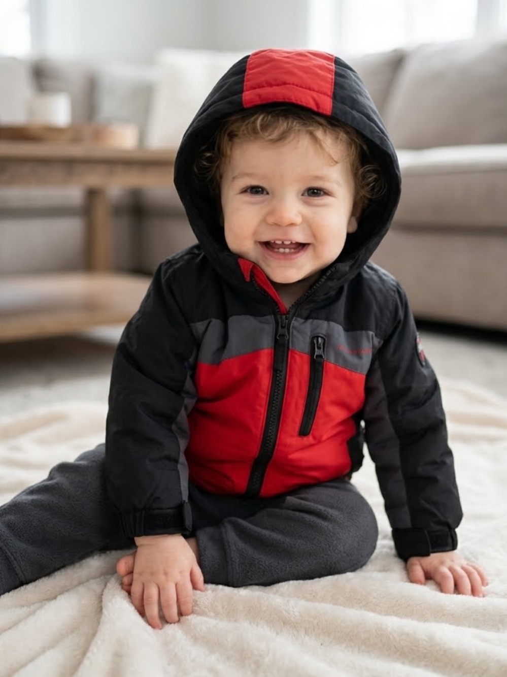 Weatherproof Baby Boy Red & Black Winter Jacket Coat Sz 12 Months Double Zipper